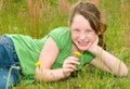 Young girl in spring field