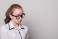 Young girl student with glasses. Cute young girl secretary with glasses. Teen girl in glasses