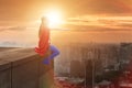 The young girl in superhero costume overlooking the city Royalty Free Stock Photo