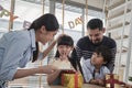 Young girl is surprised by a birthday party and celebrate with family together