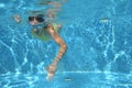 Young girl swimmer swimming freestyle in pool, under water view, sport and fitness