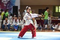 A young girl in a Taekwondo competiton Royalty Free Stock Photo