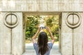 Young Girl Taking Photography Of The Gate of the Kiss Royalty Free Stock Photo