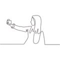 Young girl taking selfie continuous one line drawing. Woman take a picture using mobile phone or smartphone. Vector minimalism Royalty Free Stock Photo