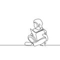 Young girl teen reading book continuous line drawing vector illustration