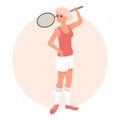 A young girl with a tennis racket, an athlete tennis player. Flat style illustration Royalty Free Stock Photo