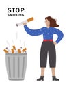 A young girl throws out cigarettes. The woman quit smoking. Self-improvement, self-improvement, self-care. Royalty Free Stock Photo