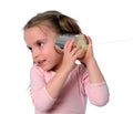 Young Girl With Tin Can Phone Royalty Free Stock Photo