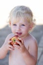 Young girl or toddler eating apple