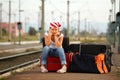 Young girl in train station Royalty Free Stock Photo