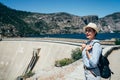 Young girl traveler visit O `Shaughnessy Dam Royalty Free Stock Photo