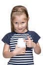 Young girl turning off light switch Royalty Free Stock Photo