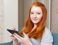 Young girl uses e-book