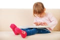 Young girl using a keybord. computer generation