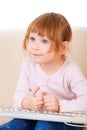 Young girl using a keybord. computer generation Royalty Free Stock Photo