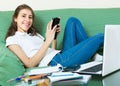 Young girl using laptop at home Royalty Free Stock Photo