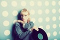 Young girl with vinyl records in the hands Royalty Free Stock Photo