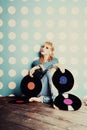 Young girl with vinyl records Royalty Free Stock Photo