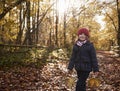 Young Girl Walking Along Path Through Autumn Countryside Royalty Free Stock Photo