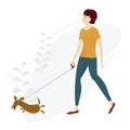 young girl walking with dog at park Royalty Free Stock Photo