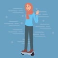 Young girl wearing hijab play hoverboard standing balancing