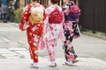 Young girl wearing Japanese kimono standing in front of Sensoji Temple in Tokyo, Japan. Kimono is a Japanese traditional garment. Royalty Free Stock Photo