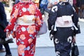 Young girl wearing Japanese kimono standing in front of Sensoji Temple in Tokyo, Japan. Kimono is a Japanese traditional garment. Royalty Free Stock Photo