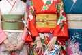 Young girl wearing Japanese kimono standing in front of Sensoji Temple in Tokyo, Japan. Kimono is a Japanese traditional garment. Royalty Free Stock Photo