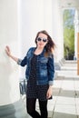 Young girl wearing polka dot dress with the sunglasses Royalty Free Stock Photo