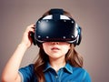 Young girl wears a VR headset