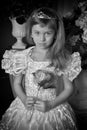 Young girl in a white dress, black and white photo Royalty Free Stock Photo