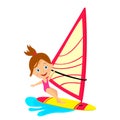 Young girl windsurfing in the sea