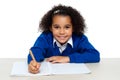 Young girl writing copying notes Royalty Free Stock Photo