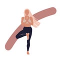 Young girl yoga posing. Flat style illustration. Blond