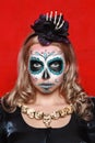 Young girls with appliance make-up in the style of Halloween