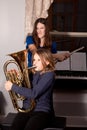 Young girls with band instruments Royalty Free Stock Photo