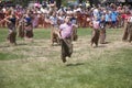 Young girls compete in Three Legged race Royalty Free Stock Photo