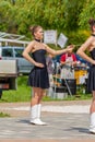 Young girls dancing in a majorette group in event in small village, Vonyarcvashegy in Hungary. 05. 01. 02018 HUNGARY