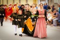 Marche, Ascoli Piceno, Reenactment, Giostra della Quintana: young girls dressed in medieval style Royalty Free Stock Photo