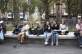 Young girls eating lunch in leicester square