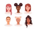 Young girls face avatars. Beautiful women, head portraits set. Diverse female characters, modern stylish haircuts Royalty Free Stock Photo