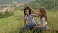 Young girls fooling around, Copsa Mare, Romania Royalty Free Stock Photo