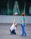 Young girls football fans of Iran at 2018 FIFA world cup in Russia