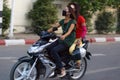 Girls going by byke in Mandalay in Burma, Asia