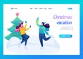 Young girls have fun at the rink, skating, winter entertainment. Flat 2D character. Landing page concepts and web design