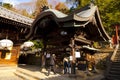 Young girls make merit at Todaiji Nigatsudo Shrine in Nara, Japan