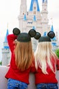 Young Girls Look Up at Cinderella Castle Disney Magic Kingdom