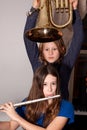 Young girls with musical instruments Royalty Free Stock Photo
