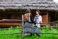 Young girls in national Ukrainian and Hungarian clothes