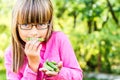 Young girls and peas Royalty Free Stock Photo